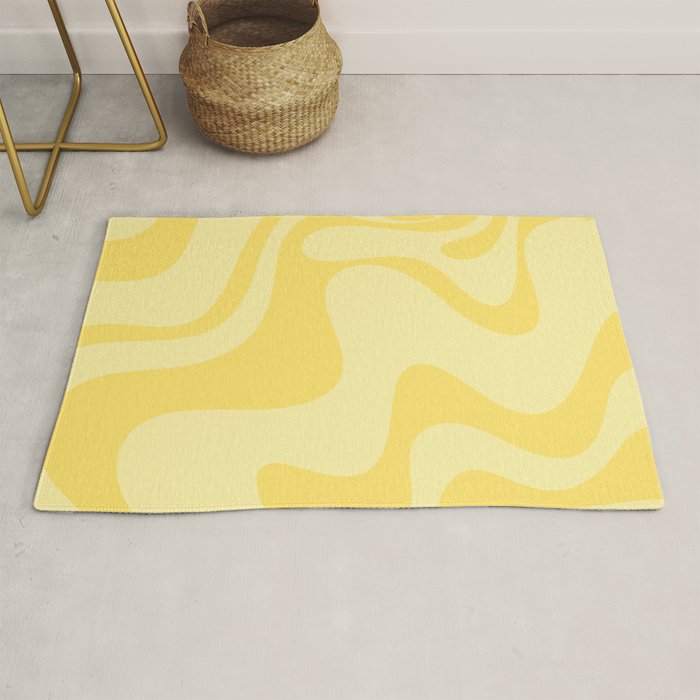 Retro Liquid Swirl Contemporary Abstract Pattern 2 in Double Butter Yellow Rug Gallery Image 1