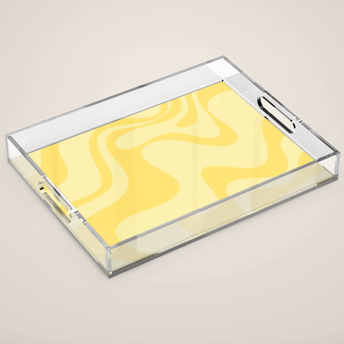 Retro Liquid Swirl Contemporary Abstract Pattern 2 in Double Butter Yellow Acrylic Tray Gallery Image 1