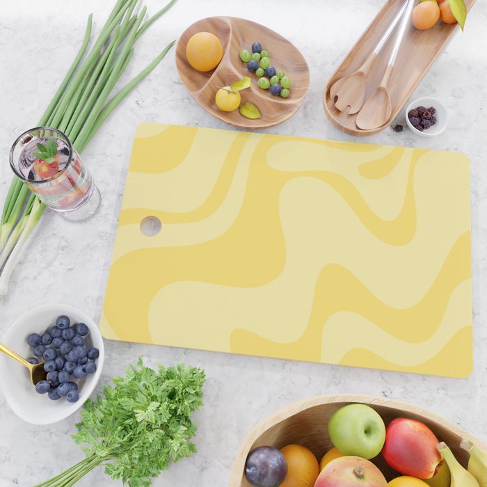 Retro Liquid Swirl Contemporary Abstract Pattern 2 in Double Butter Yellow Cutting Board Gallery Image 2