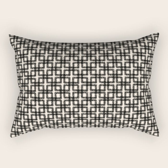 Mid Century Modern Geometric Tile Block Crayon Pattern in Black and Almond Cream Rectangular Pillow Gallery Image 1