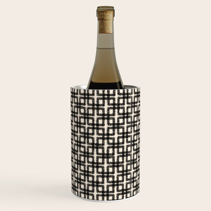 Mid Century Modern Geometric Tile Block Crayon Pattern in Black and Almond Cream Wine Chiller Gallery Image 3