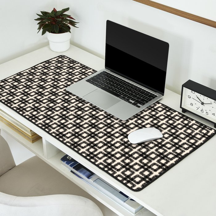 Mid Century Modern Geometric Tile Block Crayon Pattern in Black and Almond Cream Desk Mat Gallery Image 2