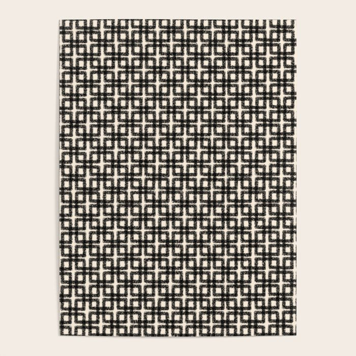 Mid Century Modern Geometric Tile Block Crayon Pattern in Black and Almond Cream Poster Gallery Image 4