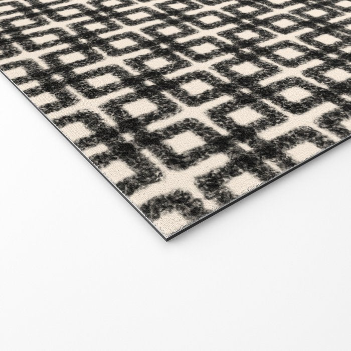 Mid Century Modern Geometric Tile Block Crayon Pattern in Black and Almond Cream Welcome Mat Gallery Image 2