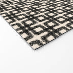 Mid Century Modern Geometric Tile Block Crayon Pattern in Black and Almond Cream Welcome Mat Gallery Image 2
