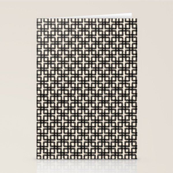 Mid Century Modern Geometric Tile Block Crayon Pattern in Black and Almond Cream Stationery Card Gallery Image 1
