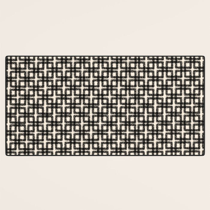 Mid Century Modern Geometric Tile Block Crayon Pattern in Black and Almond Cream Desk Mat Gallery Image 3