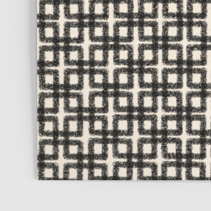 Mid Century Modern Geometric Tile Block Crayon Pattern in Black and Almond Cream Poster Gallery Image 3