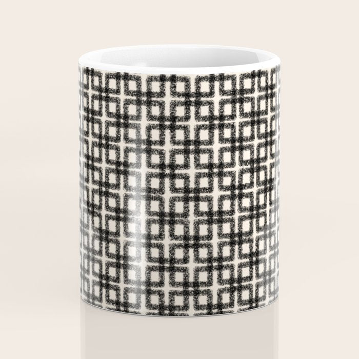 Mid Century Modern Geometric Tile Block Crayon Pattern in Black and Almond Cream Coffee Mug Gallery Image 4