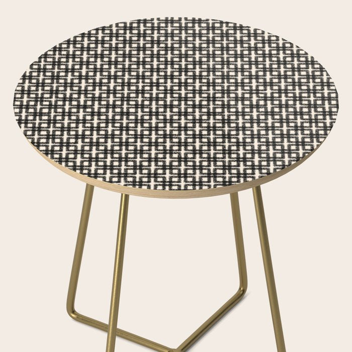 Mid Century Modern Geometric Tile Block Crayon Pattern in Black and Almond Cream Side Table Gallery Image 2