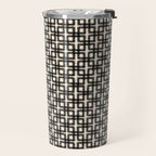 Mid Century Modern Geometric Tile Block Crayon Pattern in Black and Almond Cream Travel Mug Gallery Image 2