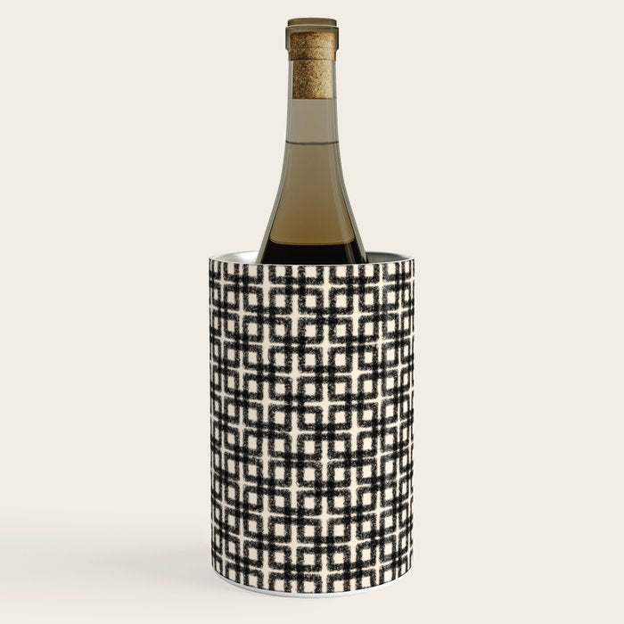 Mid Century Modern Geometric Tile Block Crayon Pattern in Black and Almond Cream Wine Chiller Gallery Image 1