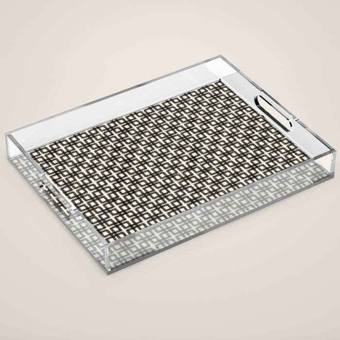Mid Century Modern Geometric Tile Block Crayon Pattern in Black and Almond Cream Acrylic Tray Gallery Image 1