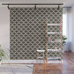 Mid Century Modern Geometric Tile Block Crayon Pattern in Black and Almond Cream Wall Mural Gallery Image 1