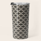 Mid Century Modern Geometric Tile Block Crayon Pattern in Black and Almond Cream Travel Mug Gallery Image 3