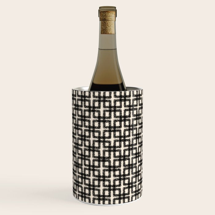 Mid Century Modern Geometric Tile Block Crayon Pattern in Black and Almond Cream Wine Chiller Gallery Image 2