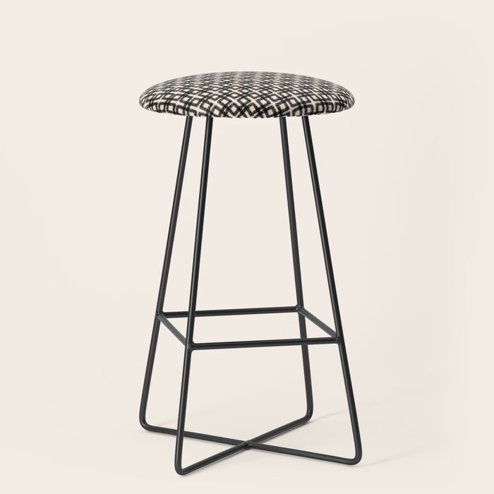 Mid Century Modern Geometric Tile Block Crayon Pattern in Black and Almond Cream Stool Gallery Image 1