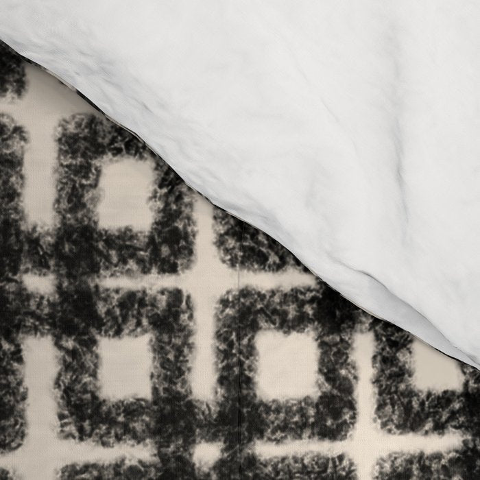 Mid Century Modern Geometric Tile Block Crayon Pattern in Black and Almond Cream Comforter Gallery Image 4