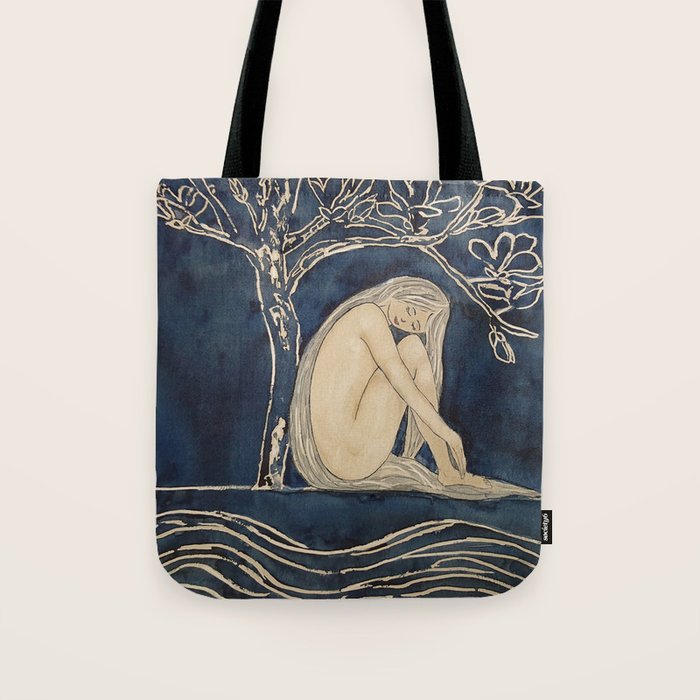 Girl sleeping under magnolia flowers Tote Bag Gallery Image 1