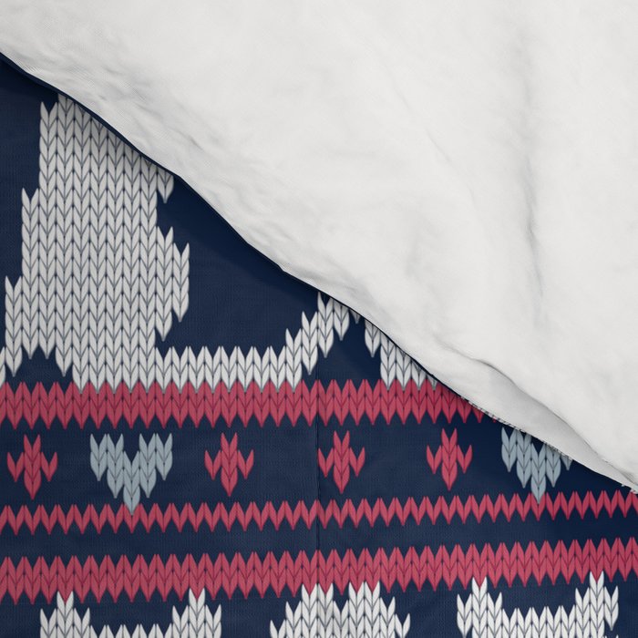 Fair Isle Knitting Doxie Love // navy blue background white and red dachshunds dogs bones paws and hearts Comforter Gallery Image 4
