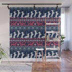 Fair Isle Knitting Doxie Love // navy blue background white and red dachshunds dogs bones paws and hearts Wall Mural Gallery Image 1
