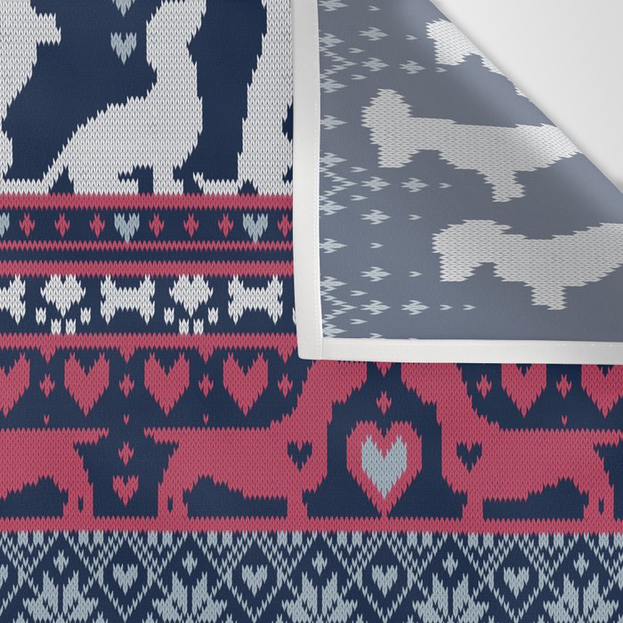 Fair Isle Knitting Doxie Love // navy blue background white and red dachshunds dogs bones paws and hearts Wall Tapestry Gallery Image 3