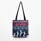 Fair Isle Knitting Doxie Love // navy blue background white and red dachshunds dogs bones paws and hearts Tote Bag Gallery Image 2