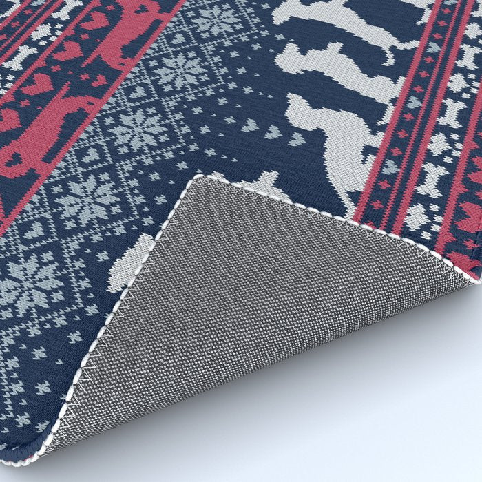 Fair Isle Knitting Doxie Love // navy blue background white and red dachshunds dogs bones paws and hearts Rug Gallery Image 4