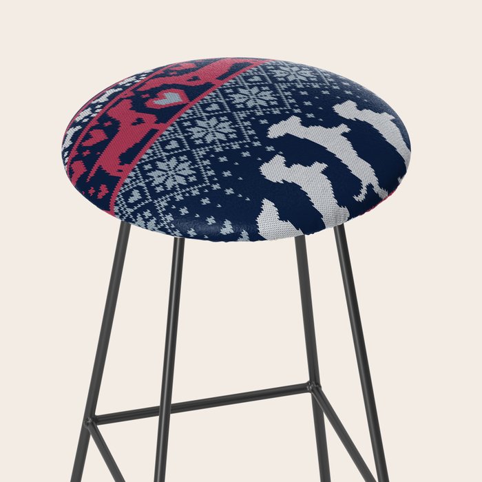 Fair Isle Knitting Doxie Love // navy blue background white and red dachshunds dogs bones paws and hearts Stool Gallery Image 2