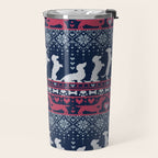 Fair Isle Knitting Doxie Love // navy blue background white and red dachshunds dogs bones paws and hearts Travel Mug Gallery Image 2