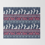 Fair Isle Knitting Doxie Love // navy blue background white and red dachshunds dogs bones paws and hearts Throw Blanket Gallery Image 2