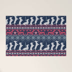 Fair Isle Knitting Doxie Love // navy blue background white and red dachshunds dogs bones paws and hearts Welcome Mat Gallery Image 1