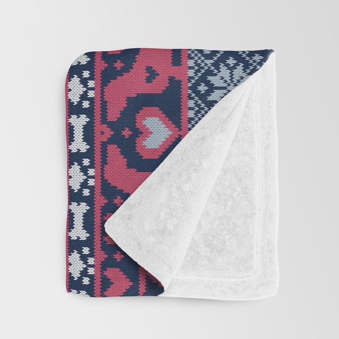 Fair Isle Knitting Doxie Love // navy blue background white and red dachshunds dogs bones paws and hearts Throw Blanket Gallery Image 3