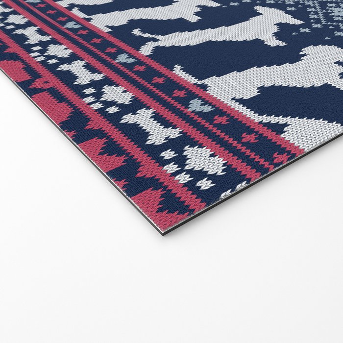 Fair Isle Knitting Doxie Love // navy blue background white and red dachshunds dogs bones paws and hearts Welcome Mat Gallery Image 2