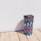 Fair Isle Knitting Doxie Love // navy blue background white and red dachshunds dogs bones paws and hearts Travel Mug Gallery Image 4