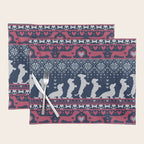 Fair Isle Knitting Doxie Love // navy blue background white and red dachshunds dogs bones paws and hearts Placemat Gallery Image 1