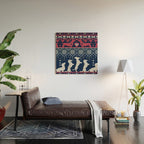 Fair Isle Knitting Doxie Love // navy blue background white and red dachshunds dogs bones paws and hearts Wood Wall Art Gallery Image 2