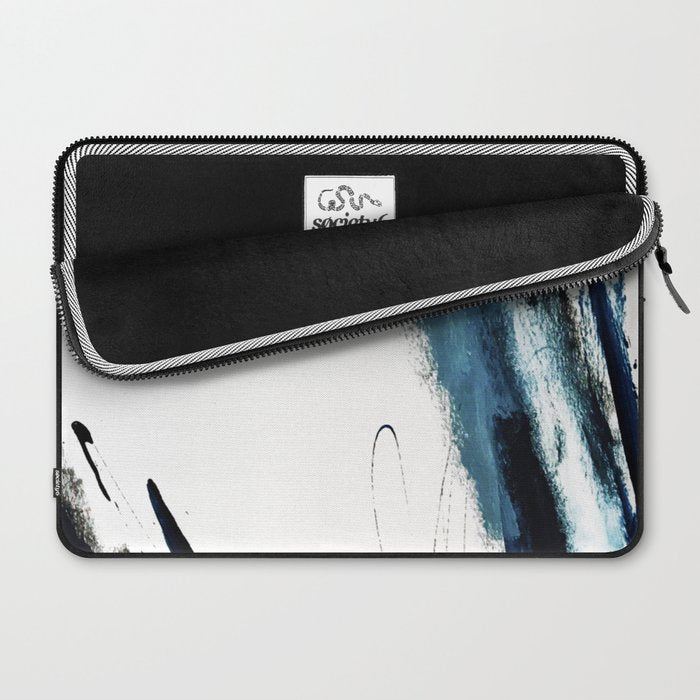 Reykjavik: a pretty and minimal mixed media piece in black, white, and blue Laptop Sleeve Gallery Image 2