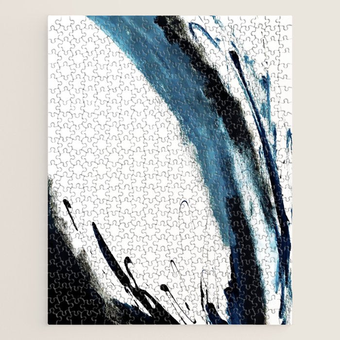 Reykjavik: a pretty and minimal mixed media piece in black, white, and blue Jigsaw Puzzle Gallery Image 1