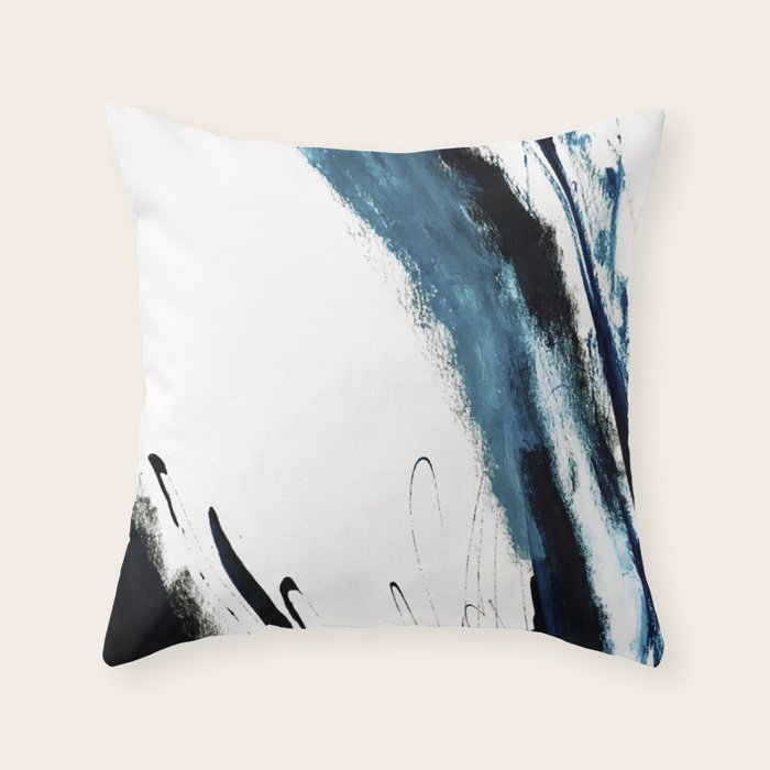 Reykjavik: a pretty and minimal mixed media piece in black, white, and blue Throw Pillow Gallery Image 6
