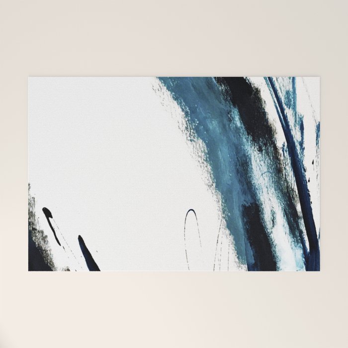 Reykjavik: a pretty and minimal mixed media piece in black, white, and blue Welcome Mat Gallery Image 1