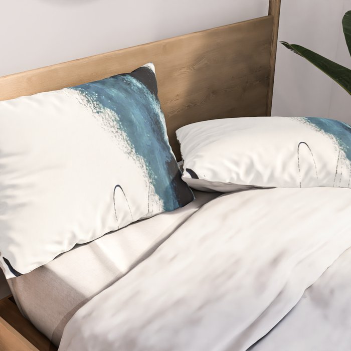 Reykjavik: a pretty and minimal mixed media piece in black, white, and blue Pillow Sham Gallery Image 2