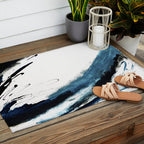 Reykjavik: a pretty and minimal mixed media piece in black, white, and blue Outdoor Rug Gallery Image 2