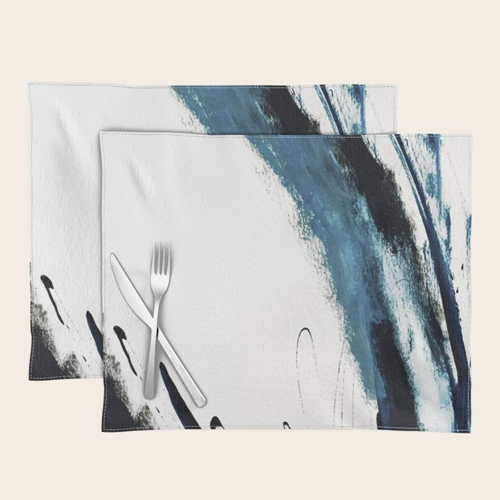 Reykjavik: a pretty and minimal mixed media piece in black, white, and blue Placemat Gallery Image 1