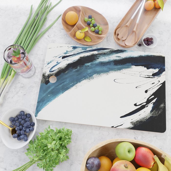 Reykjavik: a pretty and minimal mixed media piece in black, white, and blue Cutting Board Gallery Image 2