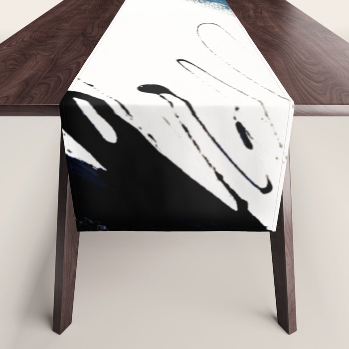 Reykjavik: a pretty and minimal mixed media piece in black, white, and blue Table Runner Gallery Image 1