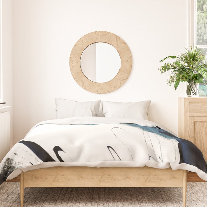 Reykjavik: a pretty and minimal mixed media piece in black, white, and blue Duvet Cover Gallery Image 3