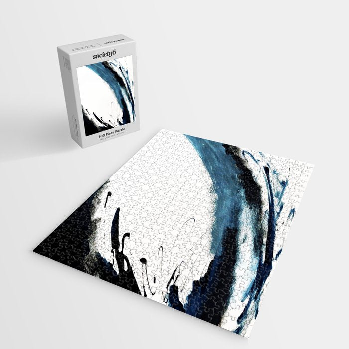 Reykjavik: a pretty and minimal mixed media piece in black, white, and blue Jigsaw Puzzle Gallery Image 2