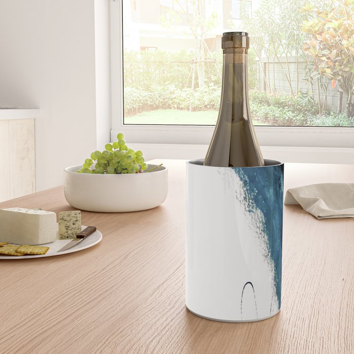 Reykjavik: a pretty and minimal mixed media piece in black, white, and blue Wine Chiller Gallery Image 4