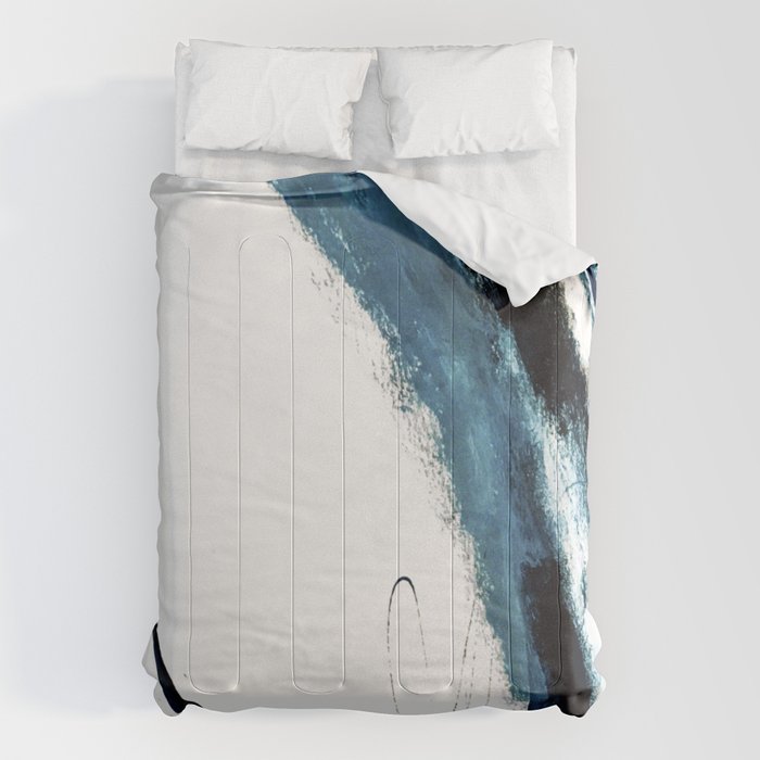 Reykjavik: a pretty and minimal mixed media piece in black, white, and blue Comforter Gallery Image 1